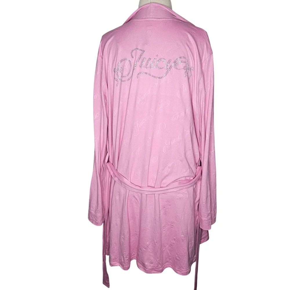 Juicy Couture Womens 3pc Pajama Set Pink Robe Cami‎ Shorts Rhinestone Logo M NEW